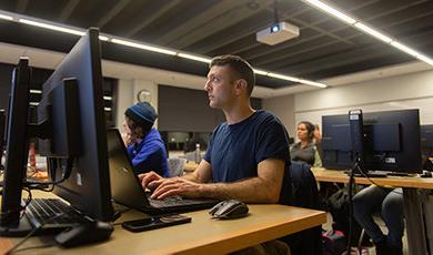 Students working on computers