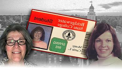 A graphic featuring photos of Carrie Monty and her student ID card.