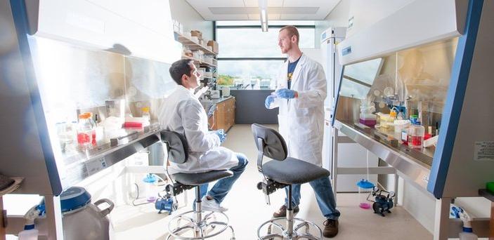 students working in a high tech biology lab