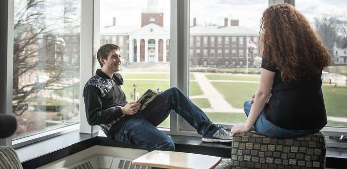 Students study together in the lounge